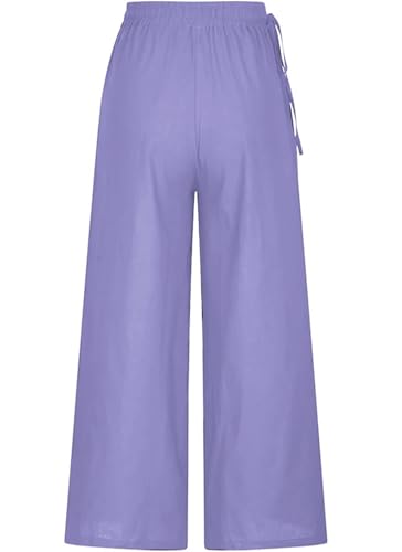 Image of KOTTY Women's Crumble Fabric High Waist Solid Color Drawstring Wide Leg Trousers Loose with Pockets