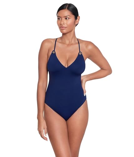 LAUREN Ralph Lauren Damen Beach Cllub Solids Strappy Plunge Einteiler, Blau, 40