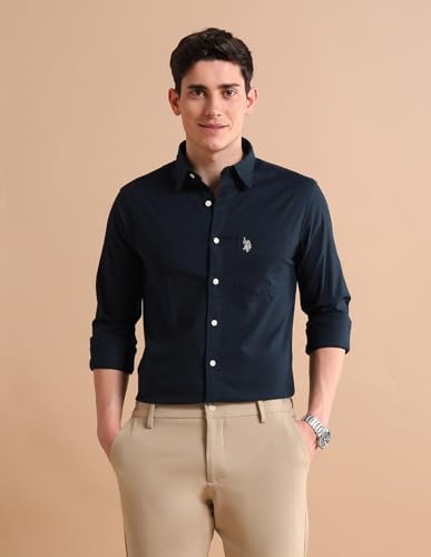 Image of U.S. Polo ASSN. Solid Regular Fit Shirts for Men - Full Sleeve Mens Casual Shirts