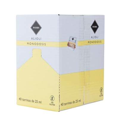 "Alioli Rioba en Diferentes Formatos: Monodosis - Caja de 40 Tarrinas de 25 ml, Biberón de 300 ml y 770 ml. Sin Gluten, Ideal para Restaurantes y Eventos." (6, Biberón 770g.)