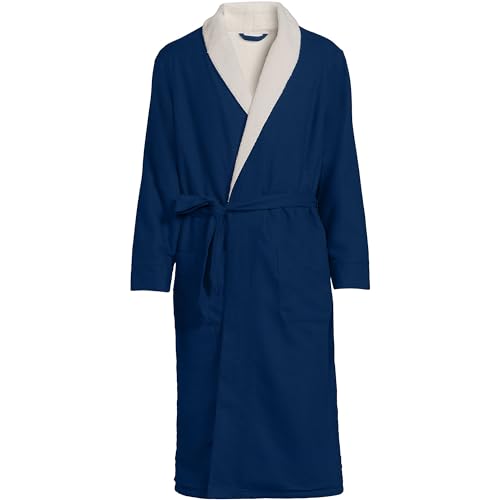 Lands' End Men's Sherpa Fleece Lined Flannel Robe3