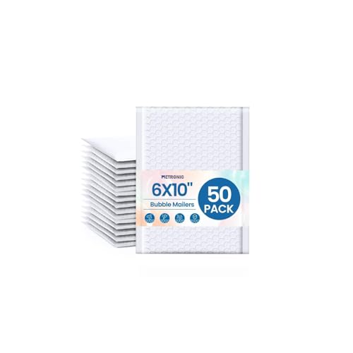 Image of METRONIC White Bubble Mailers 6x10 Inch 50 Pack Self Seal Padded Envelopes | Usable Size 6x9 Waterproof Bubble Envelopes for Small Business Shipping, Jewelry, Cards and Handmade Goods Opaque