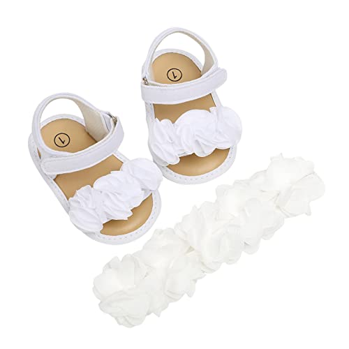Satin Flower Headbands & Barefoot Sandals For Baby Girl Baby Toddlers Solid Color With Ankle Strap Flats Shoes