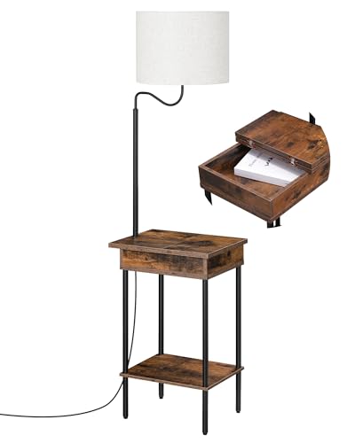 EDISHINE Floor Lamp with Table, Side Nightstand Light with 1 Drawer and 1 Shelf, Bedside Shelf Floor...