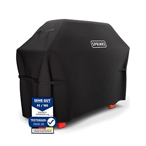 SPRINKS® Grill Abdeckhaube - Hochwertige Grillabdeckung wetterfest, Oxford 600D Gewebe [147x61x122cm] - Grill Abdeckung mit verstellbarem Klettverschluss + extra Griffen - Grill Cover (Schwarz)