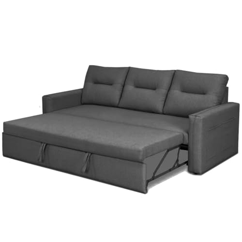 Image of FURNY Premium Clanster 3 Seater Fabric Pull Out Sofa Cum Bed Set for Living Room | with Velvet Fabric | - Dark Grey Color