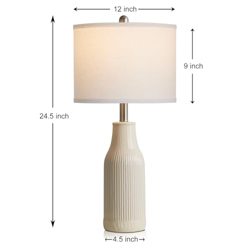 luxeflow 24.5" Ceramic Table Lamps Set of 2, Modern Farmhouse Bedside Lamps for Bedroom Nightstand, Small Table Lamp for Living Room End Table, Beige (2 LED Bulbs Included) - image 2