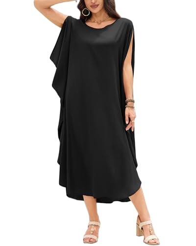 Bsubseach Kaftan Dresses for Women Batwing Sleeve Beach Cover Up Solid Color Plus Size Caftan Long Loungewear Dress