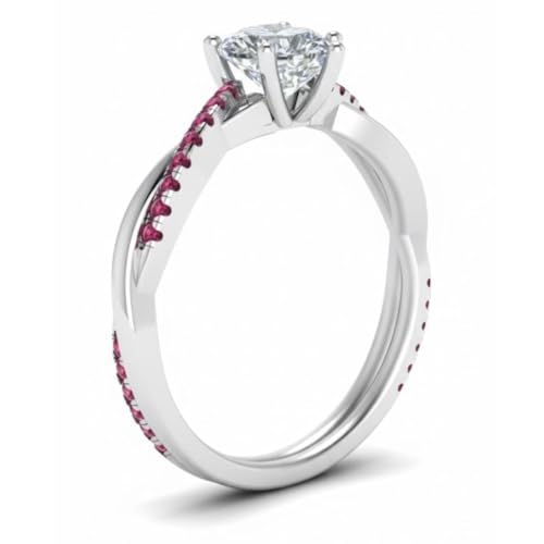 Image of 55Carat Choose Your Gemstone 925 Sterling Silver Infinity Twist Ring Crystal Heart Shape Side Stone Wedding Valentine Wear Promise Ring with Pave Setting for Women Size US 4 to 12