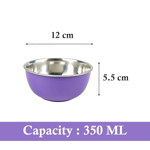 Image of Zaib Stainless Steel Microsafe Bowl (350ml, 12cm) - Insulated Double Wall Serving Dish for Soup, Snacks, Desserts & Festive Treats - Microwave Safe Outside, Steel Inside (Purple)