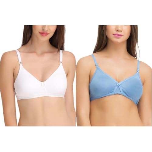 Image of Clovia Women's Cotton Rich Solid Non-Padded Full Cup Wire Free T-Shirt Bra - White Pack of 2
