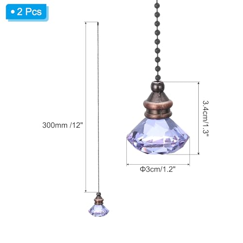 PATIKIL Ceiling Fan Pull Chain, 2 Pack 12\" Decorative Diamond Pendant Chain Extender Charm Extension Pull String for Ceiling Fans Light Lamp, Purple - Thumbnail 2