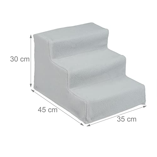 Relaxdays Hundetreppe 3 Stufen, kleine & große Hunde, Bett & Couch, Stoffbezug, Tiertreppe innen, HBT 30x35x45 cm, grau
