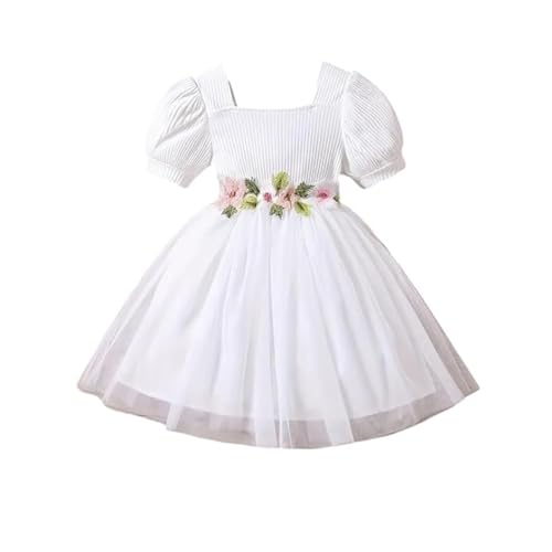 Image of Niren Enterprise Baby Girl Frock - Short Sleeve Embroidered Floral Dress with Belt, Square Neck, 1-Pack