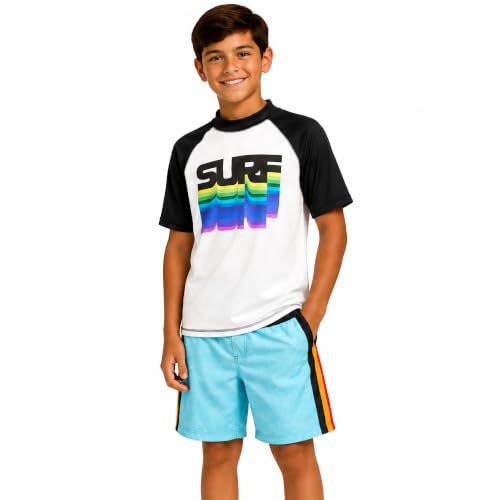 Image of iXtreme Boys Swim Set - 2 Piece Rash Guard Short Sleeve Swim Shirt and Boys Swim Trunks for Infants Toddlers & Big Boys