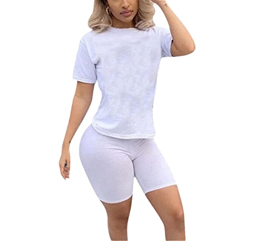 Combinaison de sport d'été femme blanche XL ensemble deux pièces t-shirt décontracté oversize
