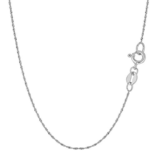 14K Yellow or White Gold 0.80mm Shiny Diamond-Cut Classic Singapore Chain Necklace for Pendants and Charms with Spring-Ring Clasp (16" or 18" inch)