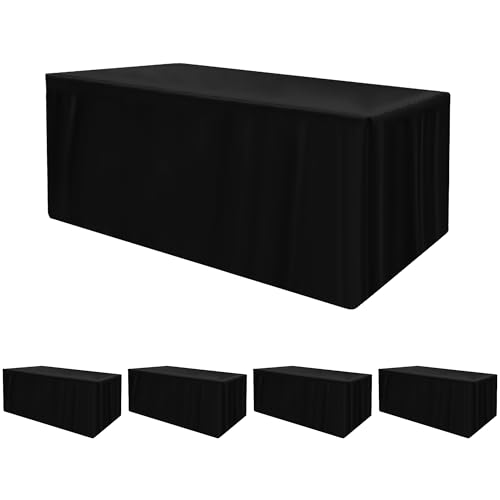 HolidayIdeas Fitted Tablecloth for 6 Foot Rectangle Tables (4-Pack), Water Repellent Fitted Table Covers, Wrinkle-Free Professional Look for Outdoor Vendor Booths & Craft Fairs, Black by HolidayIdeas - Used condition - US$37.99