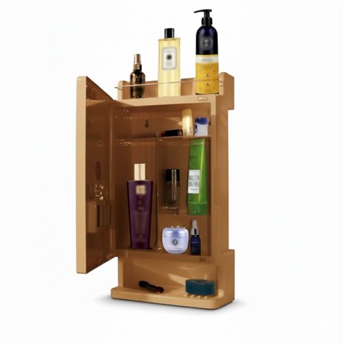 Image of CIPLA PLAST Rich Look Bathroom Cabinet with Mirror | Storage Organiser | Strong Plastic Bathroom Shelves Wall Mounted | Bathroom Accessories| Mirror Cabinet (Champagne Gold)