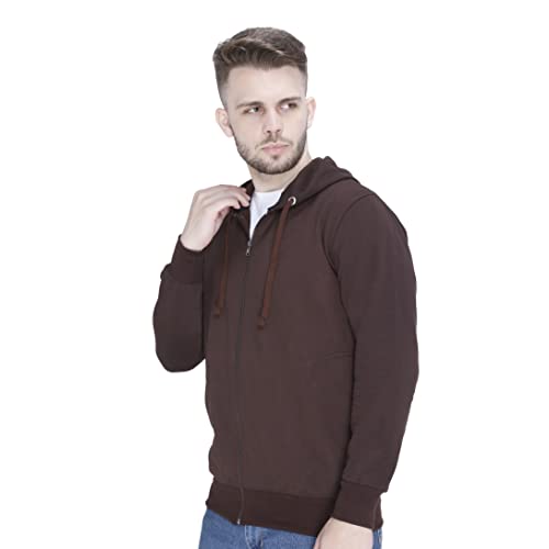 Image of Plain Zip Neck Hooded Winter Cotton Sweatshirt with Full Sleeves