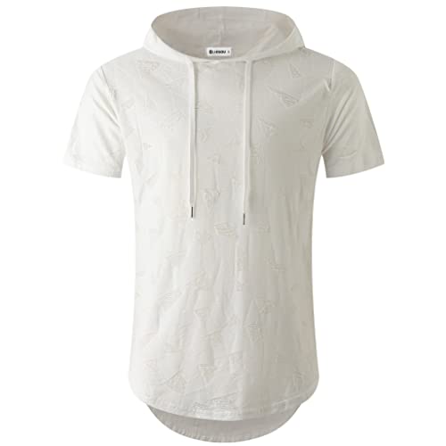 KLIEGOU Men's Hipster Hip Hop Hoodie Hole Tshirt 1705-2(White XL) KLIEGOU Men's Hipster Hip Hop Hoodie Hole Tshirt 1705-2(White XL)