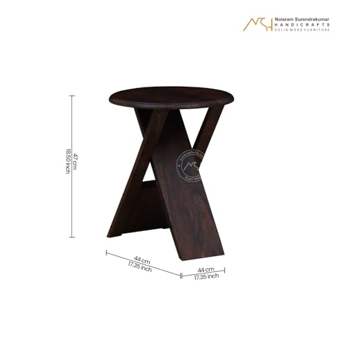 Image of NSH Luxury Sheesham Solid Wood Cross Leg Coffee Side Table | Multipurpose Stool for Living Room, Bedroom or Dining Room | Walnut Finish, 1 Wooden Table Side End Stool