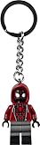 LEGO Minifigur-Schlüsselanhänger: Der Kopf, die Arme und die Hände von Miles Morales lassen sich bewegen. Die Minifigur ist an einer robusten Metallkette mit Schlüsselring befestigt und lässt sich nicht von dieser Kette lösen