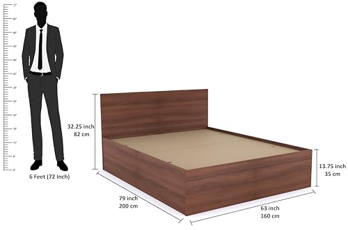 Image of FURNIFLIX Queen Size Engineered Wood Bed with Box Storage - Walnut Finish