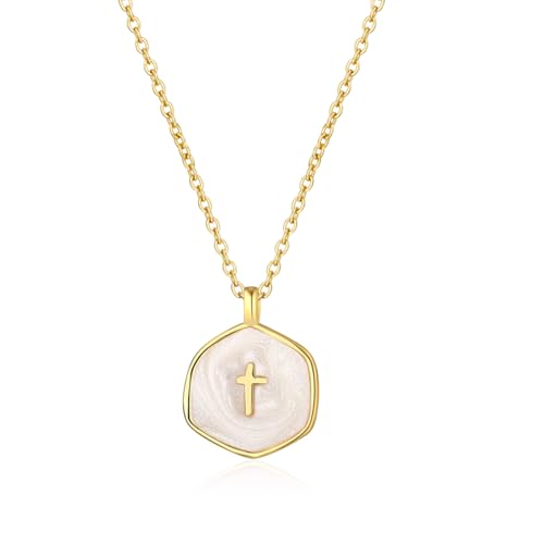 SERYNOW Small Cross Necklace for Women, Dainty 14K Gold Plated Cross Pendant Necklace, Everyday...