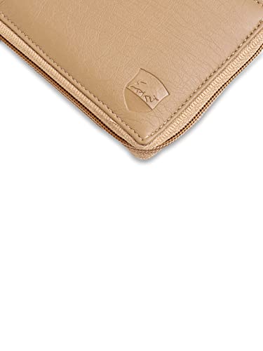 Image of SAMTROH Unisex PU Leather Zipper Round Chain Wallet | 3 Card Slots, 1 Coin Pocket, 2 Currency Compartment & 2 Secret Compartments | Zip Closure Slim Purse for Women and Men (Beige)
