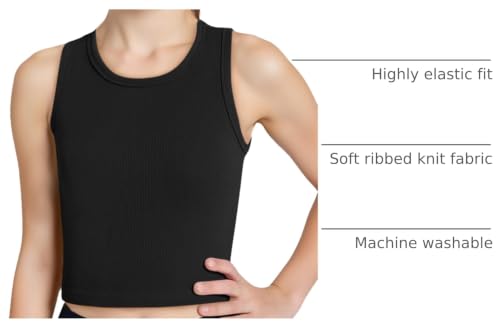 Image of Haloumoning Girls Tank Tops Kids Athletic Ribbed Knit Sleeveless Crop Tops Basic Camisole 5-14 Years