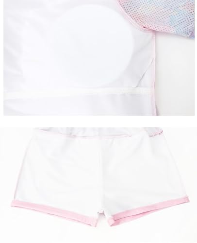 JadeRich Teen Girls 2 Piece Short Sleeve Skirted Bathing Suit Rash Guard Swim Dress with Built-in Boy Shorts3