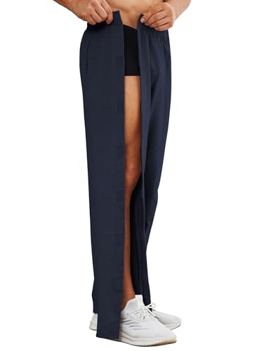 Image of Deyeek Men's Tear Away Pants 2 Side Full Open Bottom Sweatpants Loose Fit Casual Adaptive Post Surgery Pants with Pockets