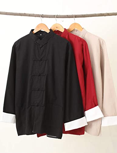 Men's Cotton Linen Kung Fu Shirt Chinese Traditional Tang Suit Tai Chi Blouse Long Sleeve Jacket Coats2
