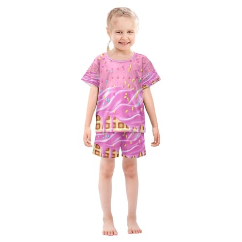 ALAZA Hipster Ice Cream Waffle Pajamas Set Short Sleeve Cotton Sleepwear Summer Pjs 2 Piece 5-14Y3