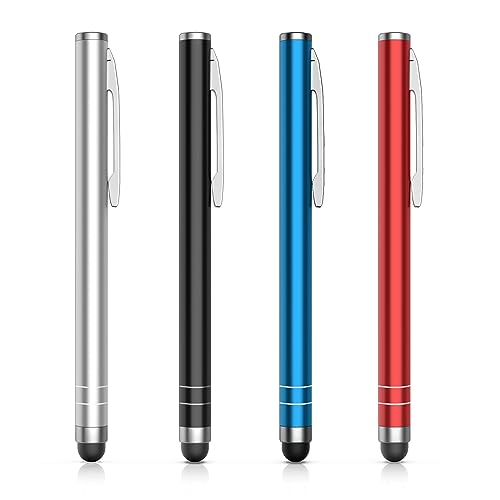 MoKo Digital Stylus Pen, 4PZS Lápiz Táctil Capacitiva Universal con Consejos de Goma para Apple iPad/iPad Mini/Air/Pro, iPhone, Kindle, Samsung Galaxy, Tableta Android/iOS, Negro+Rojo+Plata+Azul