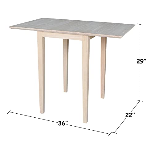 Solid Wood Small Drop Leaf Dining Table in Sturdy Parawood, Dual Drop Leaf Table with 9\" Drop Leaf on Each Side, 36\"W x 22\"D x 29\"H, Floor to Apron 26.5 Inches, Easy Assembly, Unfinished - Thumbnail 2