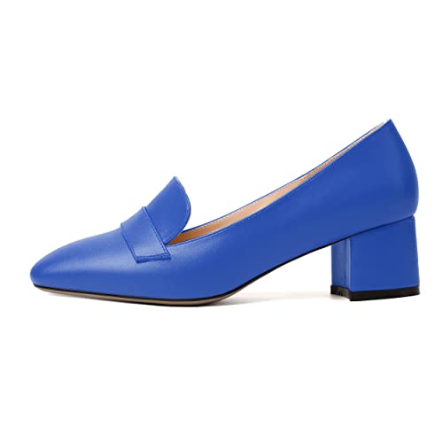 Image of MODENCOCO Womens Square Toe Slip On Comfortable Casual Matte Work Chunky Low Heel Loafers Shoes 2 Inch