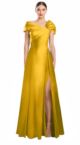 Image of Off Shoulder Satin Formal Dresses Long A Line Evening Party Prom Dresses for Women EA002