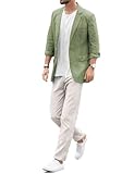 HUUTOE Summer Blazers for Men Mens Linen Blazer Jacket Mens Blazers and Sport Coats Sage Linen Blazer Men Mens Linen Blazer Two Button, Sage Green
