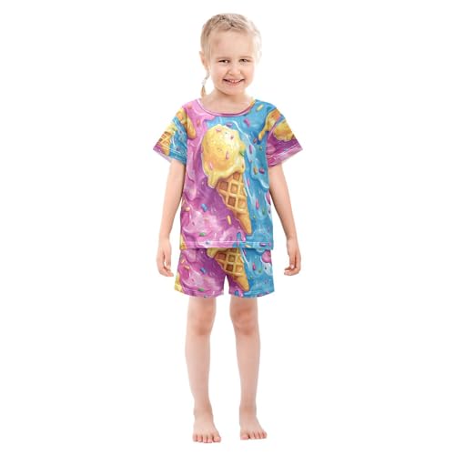 Pajama Sets Short Sleeve Ice Cream Cone Sprinkles Soft Cotton Summer Sleepwear 2 Piece PJS Size 5-14T4