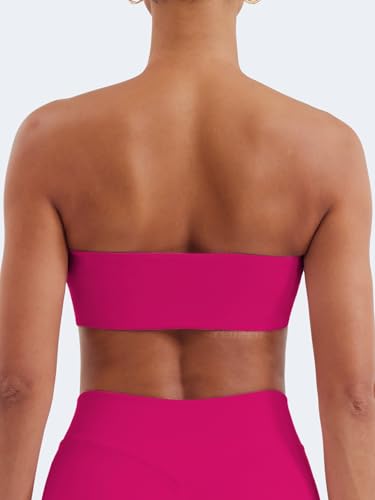 Image of YEOREO Strapless Bandeau Sports Bra for Workout Seamless Tube Top Gym Padded Wireless Bra