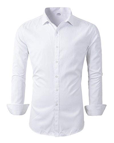 Chemise habillée à manches longues pour homme, coupe ajustée, décontractée, formelle, boutonnée, blanc, L Cover