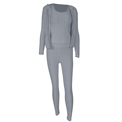 Conjunto feminino de ioga de três peças com capuz e zíper suéter elástico conjunto de calças para io
