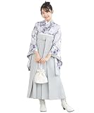 [SOUBIEN] ソウビエン 袴 4点 セット floro ジュニア (二尺袖着物/袴/長襦袢/下帯) 小学生 卒業式 女の子 十三参り SS 2尺2寸 83cm 紫光に舞う菊×グレー nij10412-hml00141