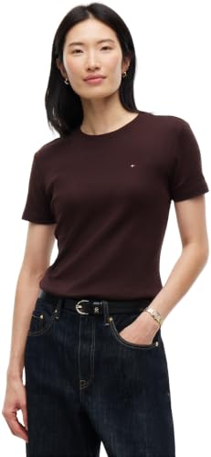 Tommy Hilfiger Damen T-Shirt Kurzarm New Slim Cody Rundhalsausschnitt, Braun (Chocolate), M – Ansicht 1