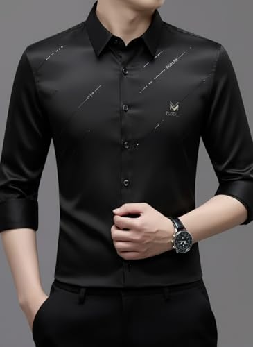 Image of IndoPrimo Men's Premium Satin Shirt for Party, Formal & Casual Wear - Stylish Designer Full Sleeve Shirt for Men