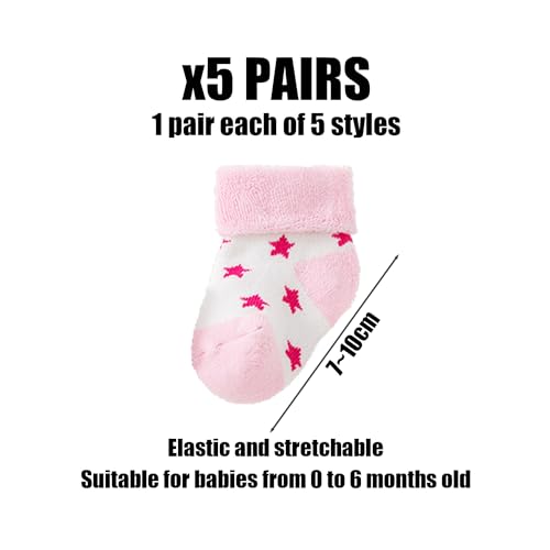 5 Pairs Baby Socks, Newborn Socks for 0-6 Months, Medium Calf, Thickened Thermal, Deodorant & Antibacterial, Pink, 6-12 Months, Girls - Image 3