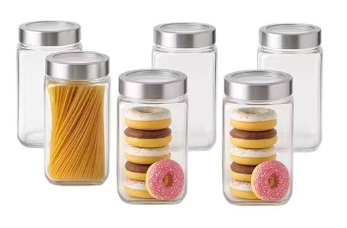 Image of Cube Storage Glass Jar, Set of 6, 1000 ml Each, Transparent, BPA Free, Multipurpose Kitchen Organizer