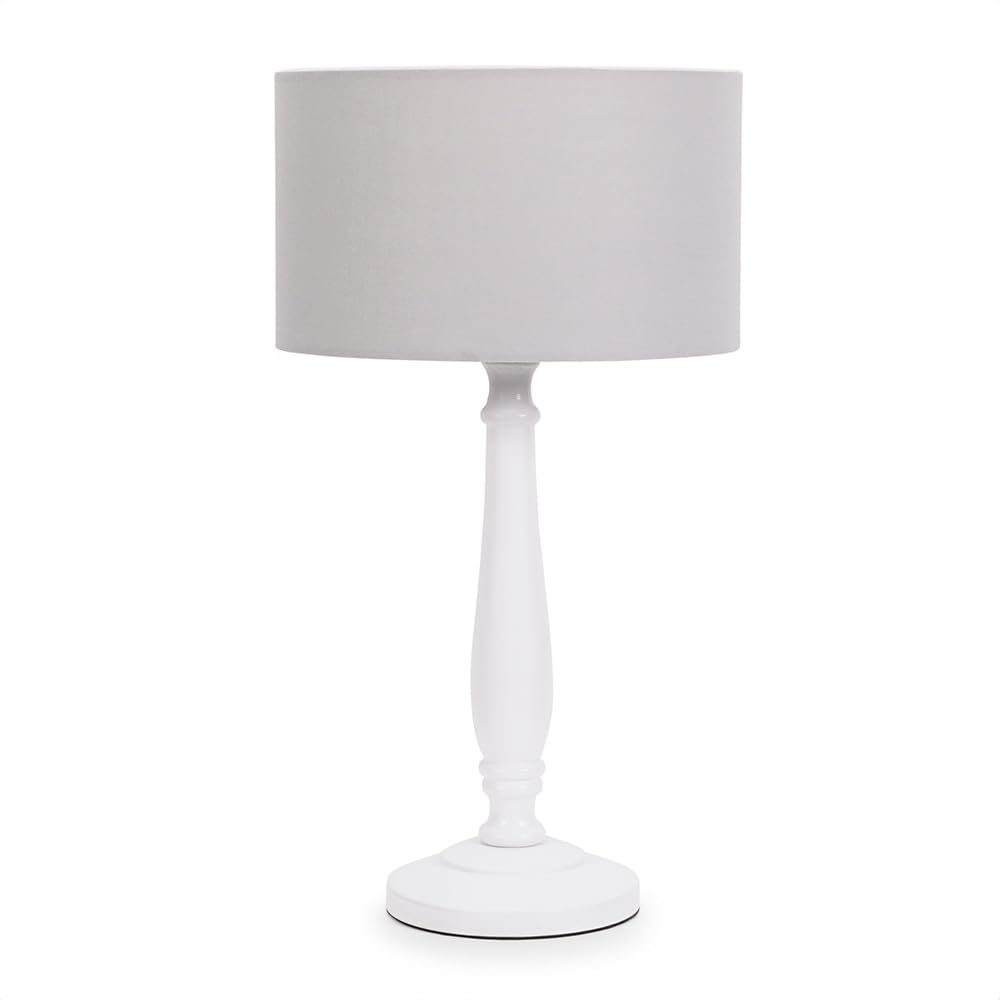 Valuelights Grey | Traditional White Wood Candlestick Table Lamp With Fabric Drum Shade For Living Room Bedroom | Table Lamps, Home Décor & Improvement Essential | Included Led Bulb